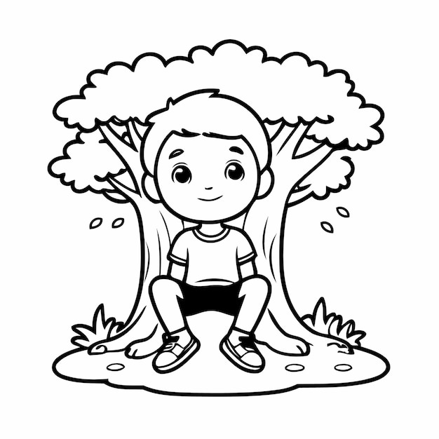 Cute vector illustration Boy doodle for toddlers colouring page