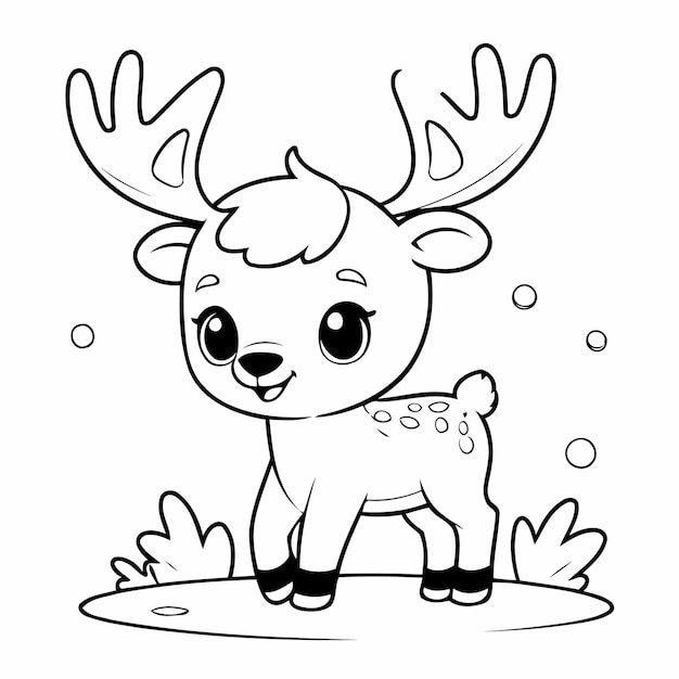 Vector cute vector illustration caribou hand drawn for kids page