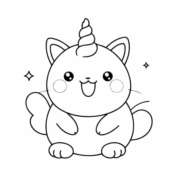 Vector cute vector illustration caticorn drawing for kids colouring page