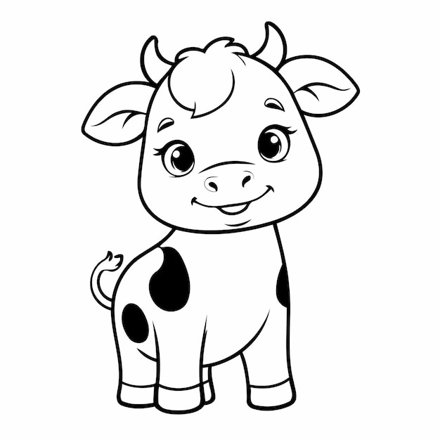 Cute vector illustration cow drawing for kids colouring activity