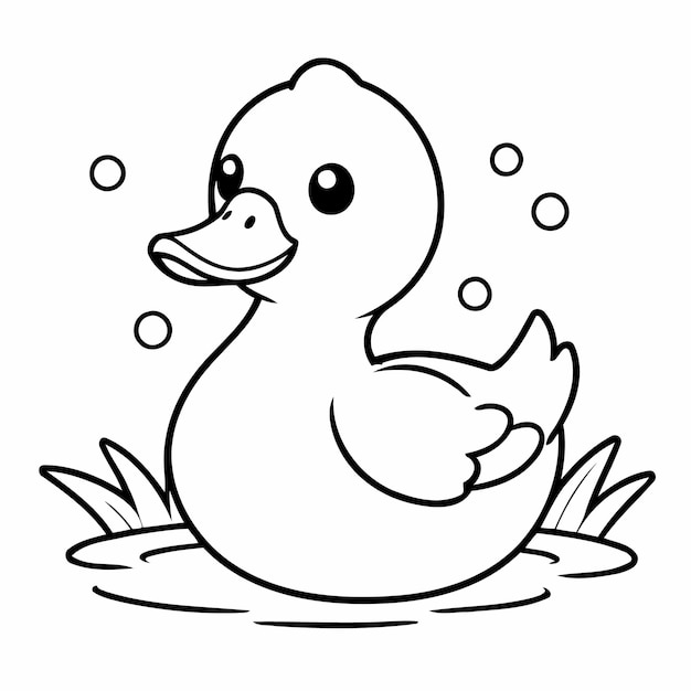 Vector cute vector illustration duck drawing for toddlers coloring activity