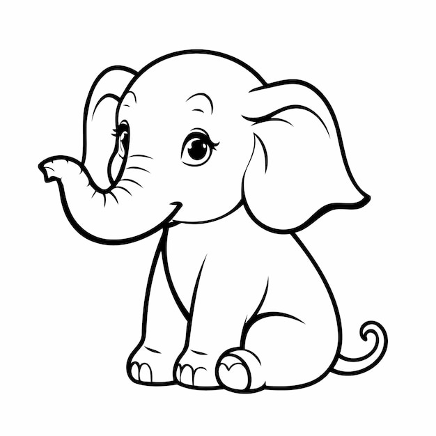 Cute vector illustration Elephant drawing for toddlers colouring page