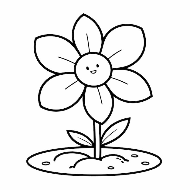 Vector cute vector illustration flower colouring page for kids