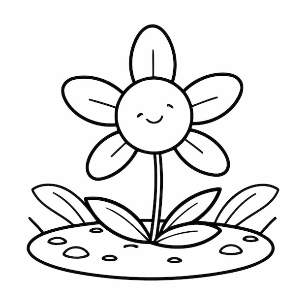 Vector cute vector illustration flower drawing for toddlers coloring activity