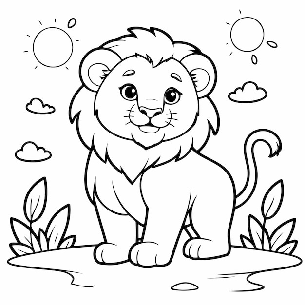 Cute vector illustration Lion drawing for kids colouring activity