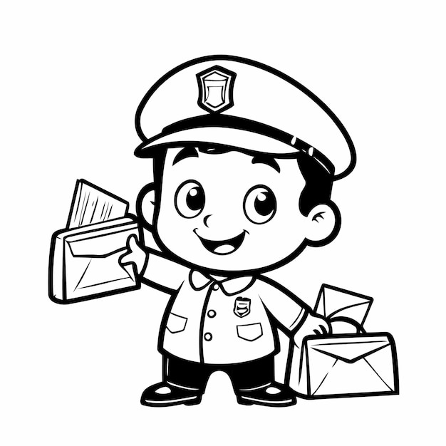 Cute vector illustration Mailman for kids colouring worksheet