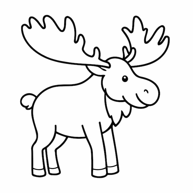 Vector cute vector illustration moose colouring page for kids