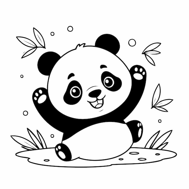 Cute vector illustration Panda doodle colouring activity for kids