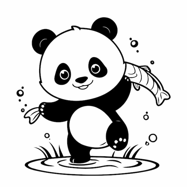 Cute vector illustration Panda drawing for children page