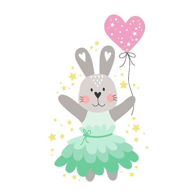 Cute vector illustration of a rabbit on a balloon Design element