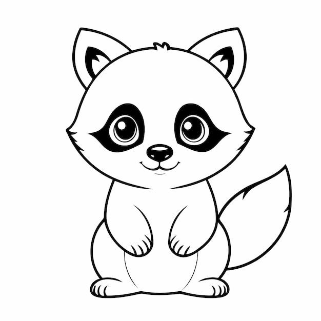 Cute vector illustration Raccoon doodle for toddlers colouring page