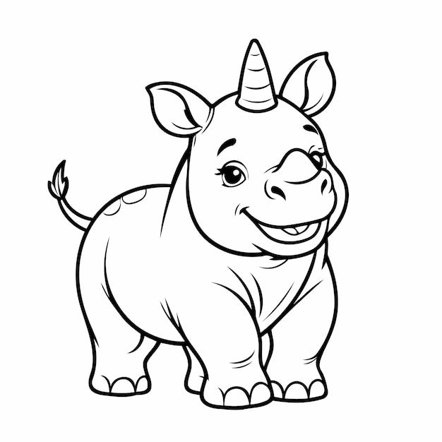 Cute vector illustration Rhino doodle for kids colouring page