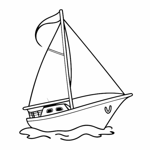 Vector cute vector illustration sailboat drawing for children page