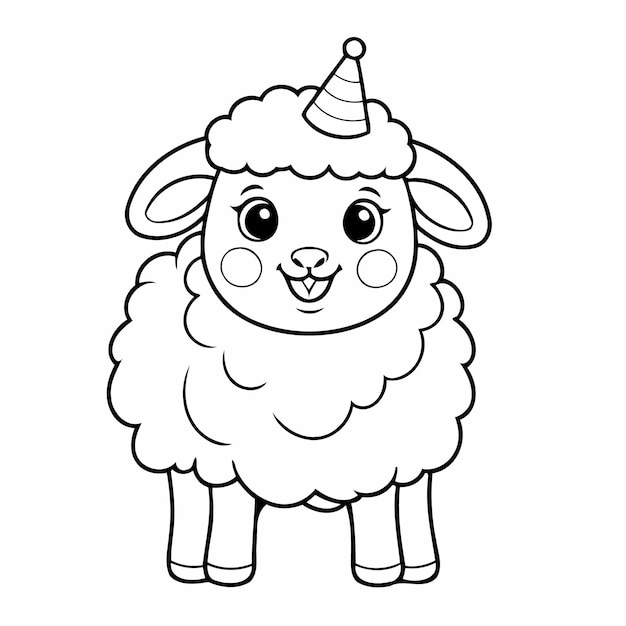 Vector cute vector illustration sheep drawing for toddlers colouring page