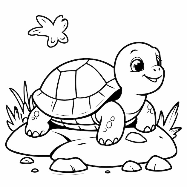 Vettore carina illustrazione vettoriale turtle doodle per bambini piccoli attività di colorazione