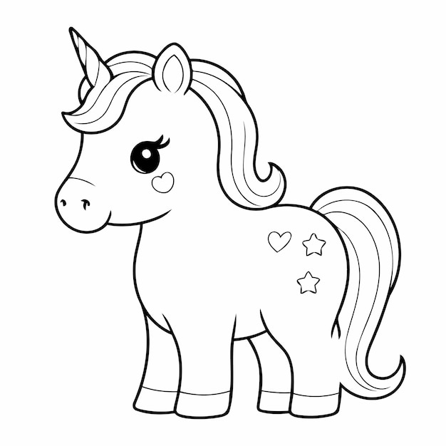 Cute vector illustration Unicorn doodle for toddlers colouring page