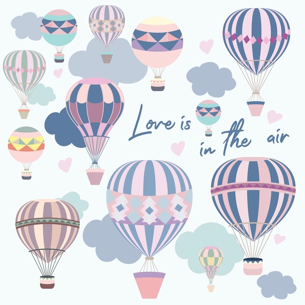 Симпатичная векторная иллюстрация с розовыми и голубыми воздушными шарами