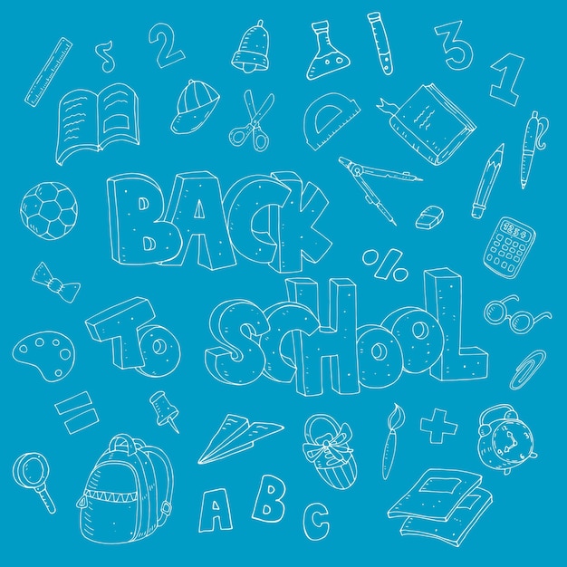 Cute vector illustration with school set and lettering