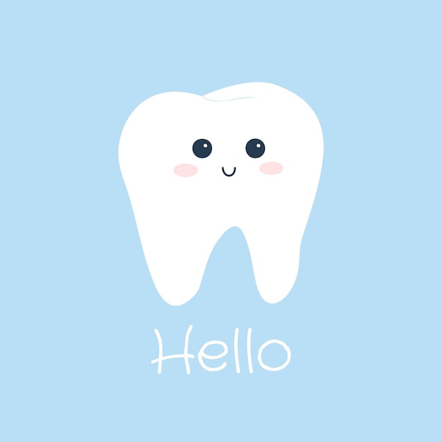 Cute vector illustration with white smiling tooth