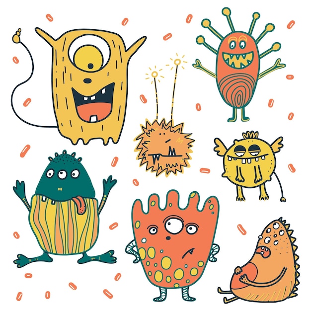 Vector cute vector monsters set funny clipart collection for kids perfect for children related products