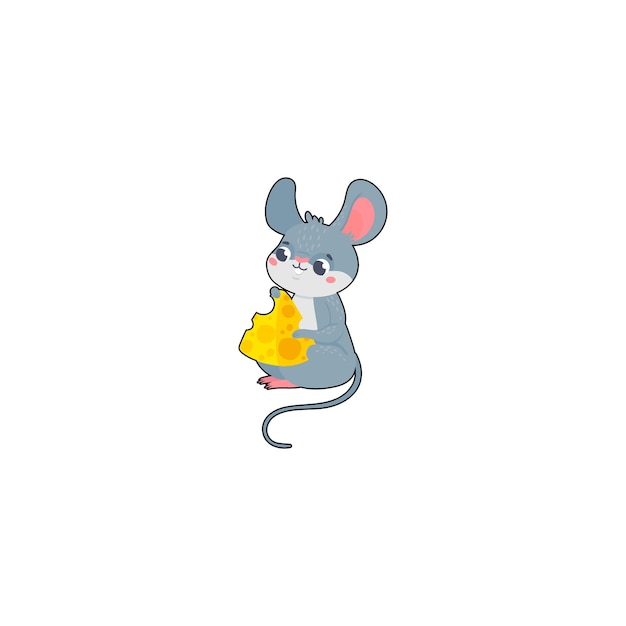 Cute vector mouse with cheese isolated