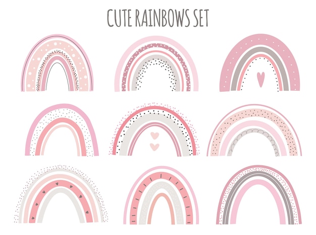 Cute vector pastel rainbow set on white background printable poster for kids.