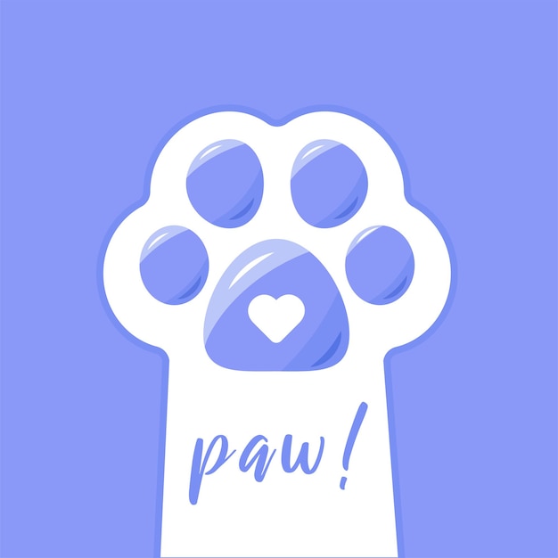 Cute vector paw illustration inscription paw sticker trendy flat style cat dog animal