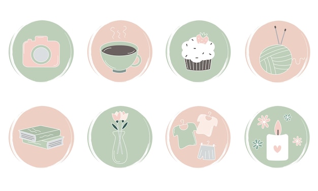 Cute vector set of logo design icons and badges for social media highlight with hygge elements