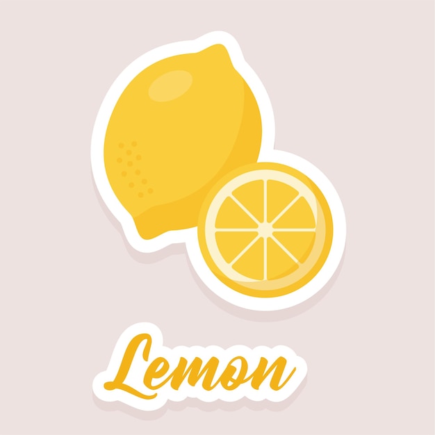 Cute vector sticker fruit lemon icon. Flat style.