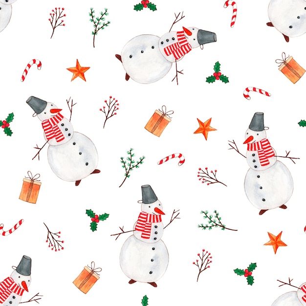 Cute vector watercolor Christmas elements pattern