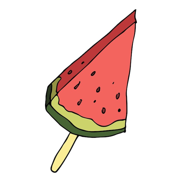 Carino clipart di anguria vettoriale icona della fetta di anguria disegnata a mano illustrazione della frutta