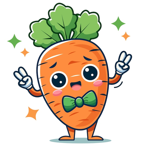 Cute vegetable character carrot isolated on white background