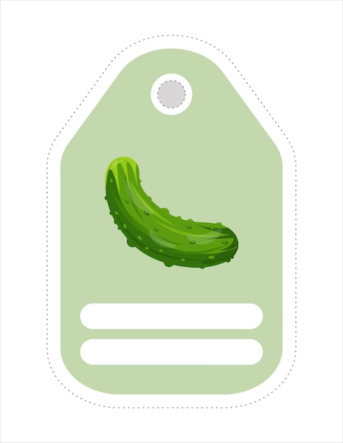 Cute vegetable label Memo writing paperLabel with the image of a cucumber