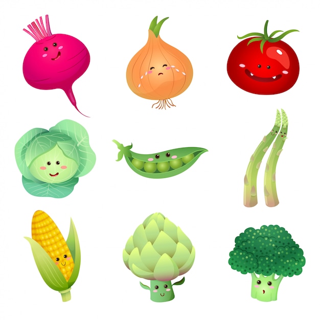 Vector cute vegetables characters set