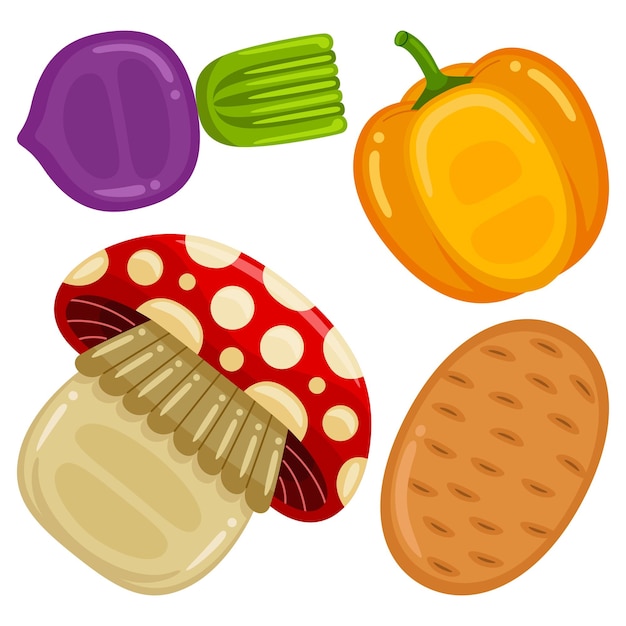 Cute Vegetables Vector Illustration