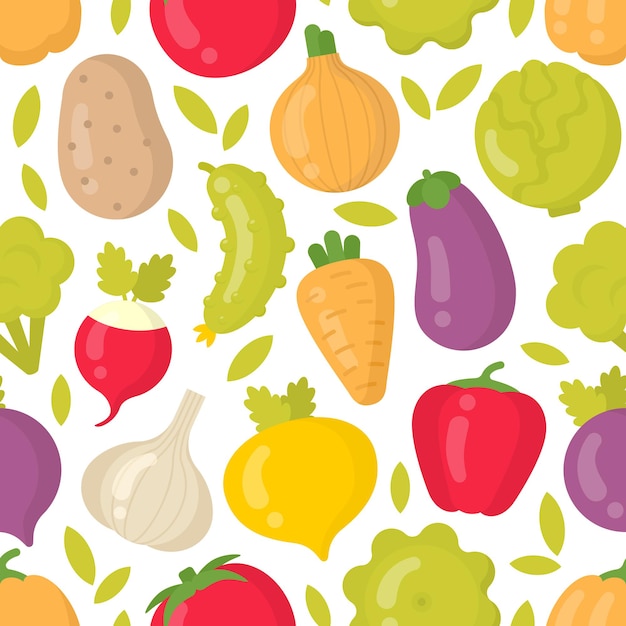 Cute vegetables vector seamless pattern on white background. best for textile, backdrop, wrapping paper