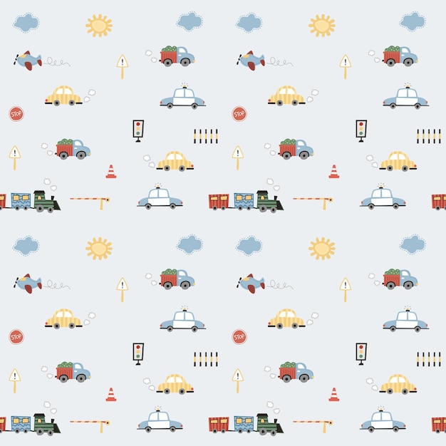 cute vehicle drawing kids pattern