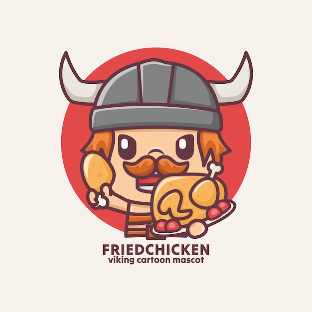Cute viking cartoon mascot with fried chicken