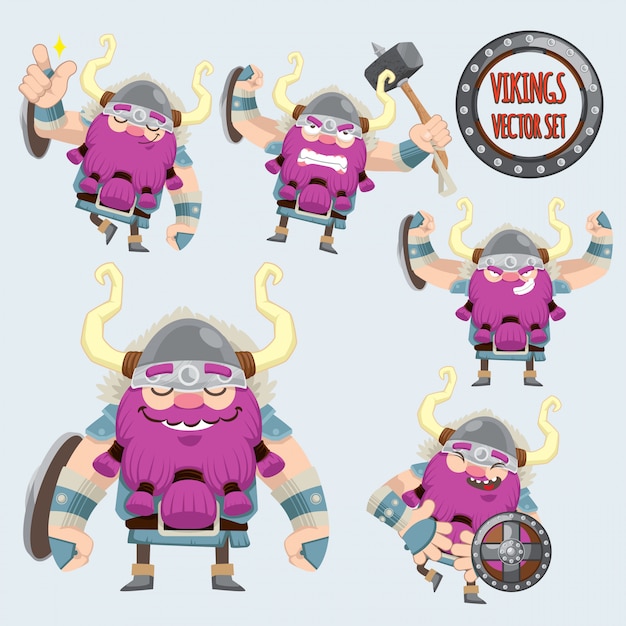 Cute vikings vector set