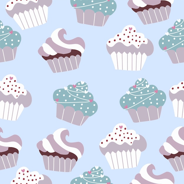 Cute and vintage cupcake seamless pattern