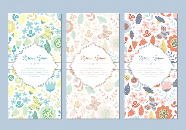 Cute vintage doodle floral cards set