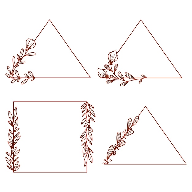 귀여운 빈티지 꽃 프레임 컬렉션 손으로 청첩장 및 메뉴 꽃 프레임 디자인을 그립니다