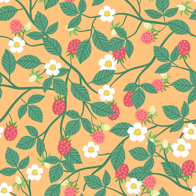 Cute vintage raspberry seamless pattern