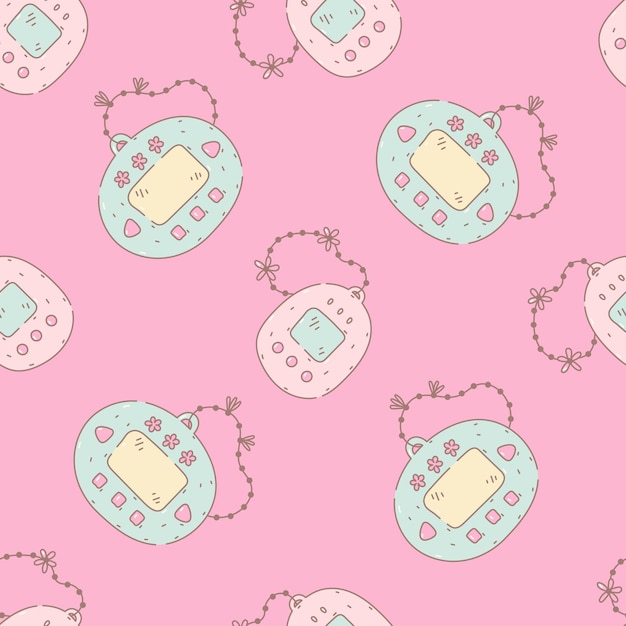 Cute vintage seamless pattern with pet simulator game