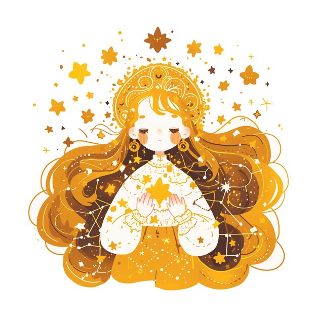 cute Virgo with golden stars illustration on white background zodiac sign