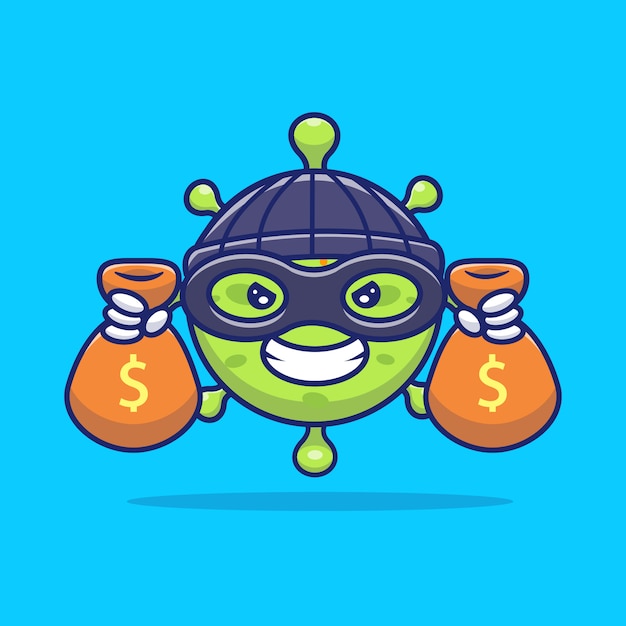 Cute Virus met munt geld pictogram illustratie.