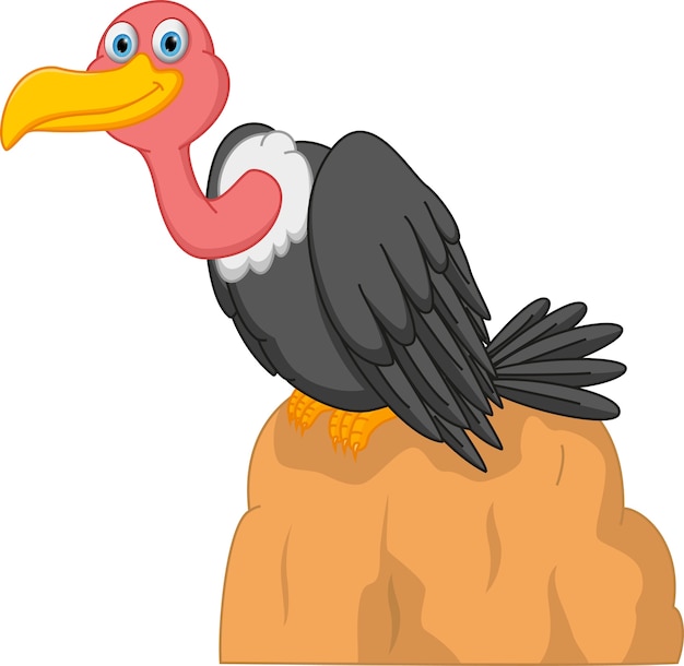 Vector cute vulture cartoon on rock