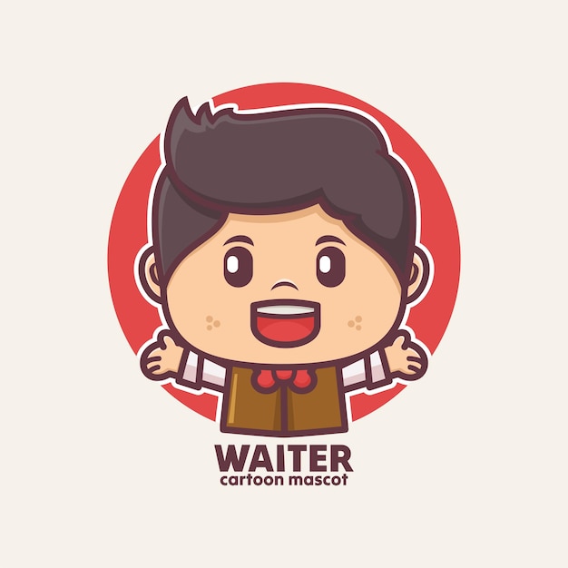 Cute waiter cartoon character mascot design