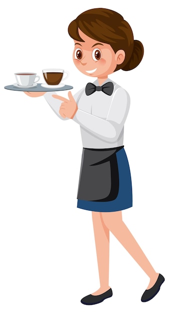 Vector cute waitress serving coffee