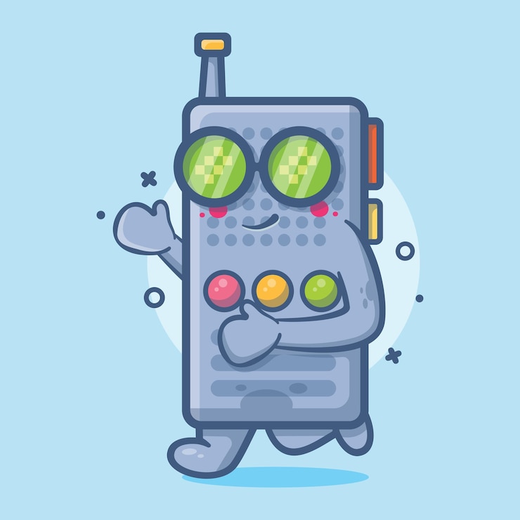 Vector cute walkie talkie character mascot running isolated cartoon in flat style design